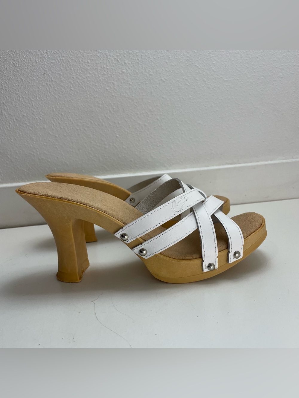 Vintage Candie's Heels Sandals Wood Clogs Coquette 38EU 6.5 US Made in Italy